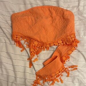 SHEIN Orange Lace Trim Crop Top